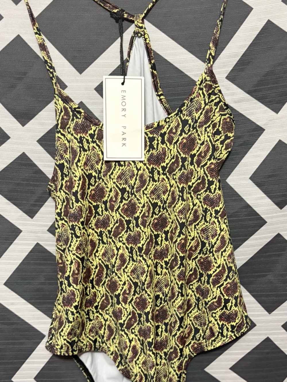 Emory Park Neon Green and Brown Snakeprint Bodysuit size L NWT